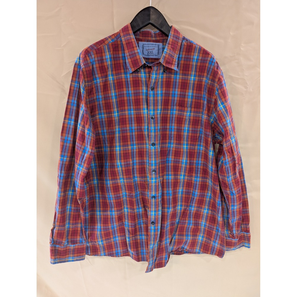 Saddlebred XXL Red Plaid‎ Tailored Fit Long Sleeve Button Down Mens Shirt